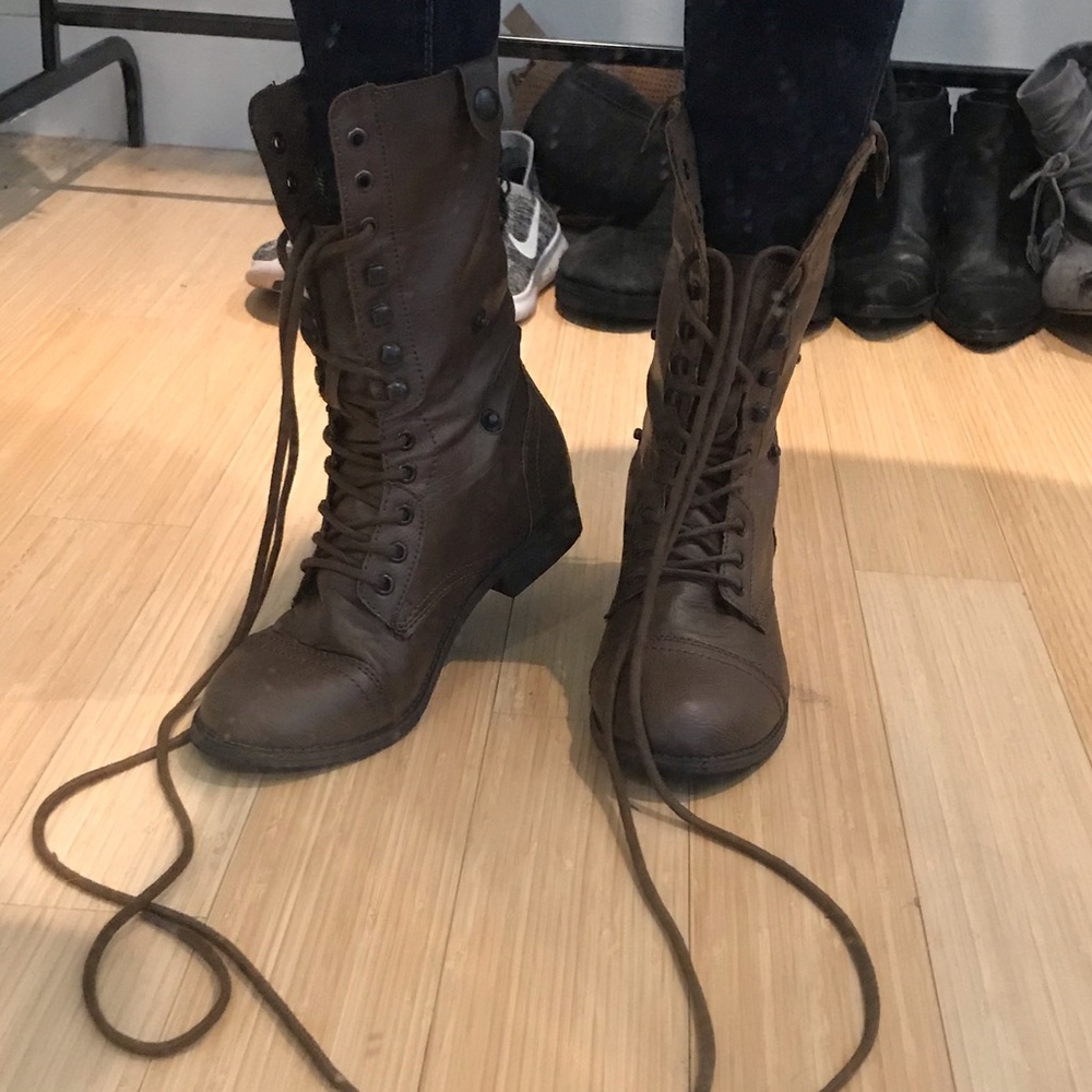 Brown combat boots